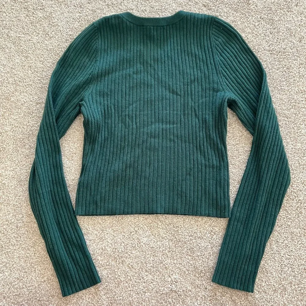Express Emerald Green Round Neck Ribbed Stretch Long Sleeve Minimalist Top M - Picture 6 of 8